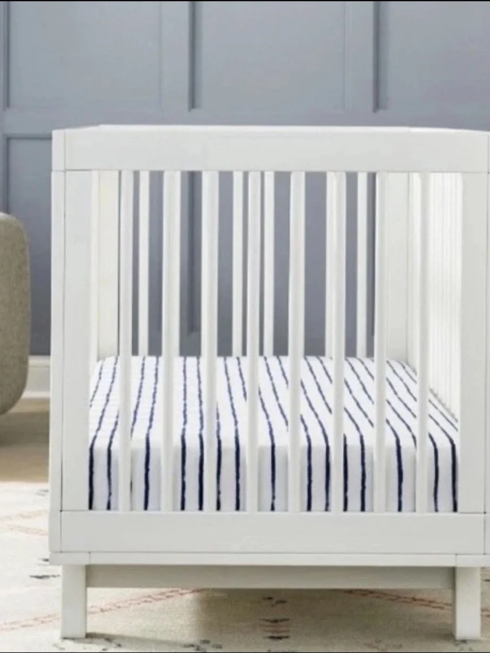 cloud island White and Navy Vertical Stripe Crib Fitted Sheet New